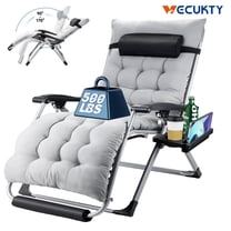 VECUKTY XL Oversize Zero Gravity Chair - 500lb Capacity, 29-Inch Wide Padded Seat, Folding Travel Recliner for Outdoor / Indoor Use - Patio, Lawn,Grey,Portable and Heavy Duty