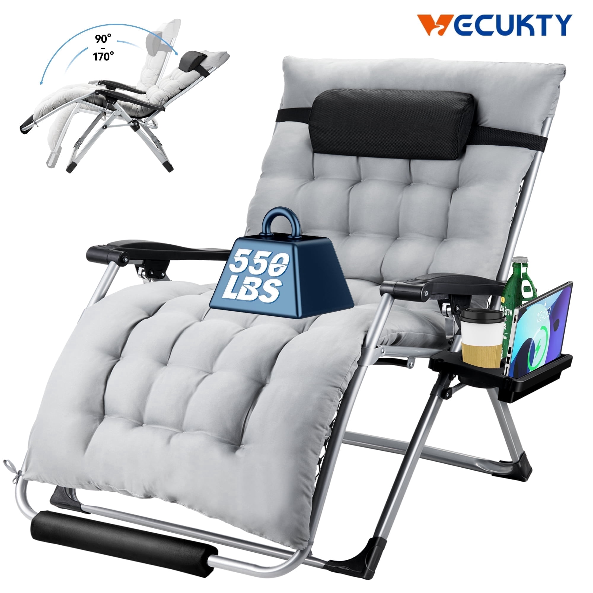 Vecukty Oversized Ergonomic Recliner Chair, 33-Inch Folding Lounge