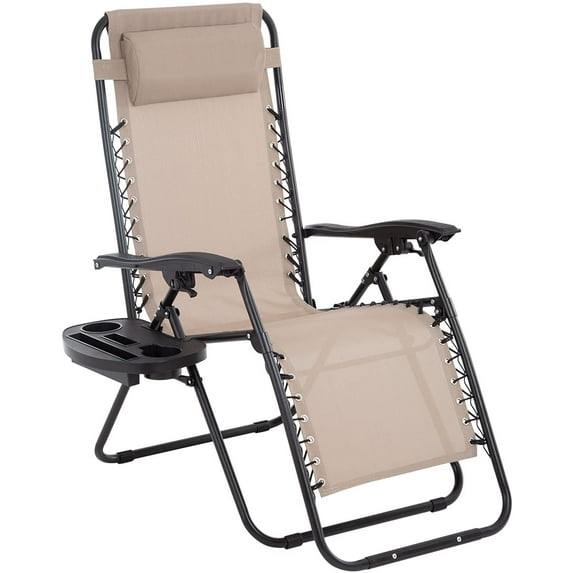 Zero Gravity Chair,Zero Gravity Lounge Chair,1 Pack Folding Lawn chair Adjustable reclining patio chairs with Pillow and Side Table For Pool Yard with Cup Holder,Beige