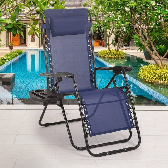 Zero Gravity Chair,Zero Gravity Lounge Chair,1 Pack Folding Lawn chair Adjustable reclining patio chairs with Pillow and Side Table For Pool Yard with Cup Holder,Blue