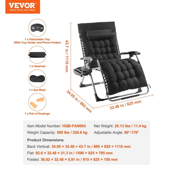 Zero Gravity Chair Zero Gravity Recliner Lounge Chair Adjustable Anti Gravity Chair with Cushion Footrest and Cupholder