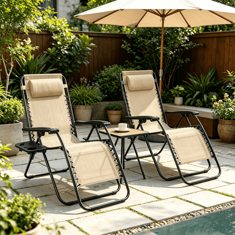 Betcozy Blue Reclining Outdoor Folding Patio Lounge Chairs, Set of