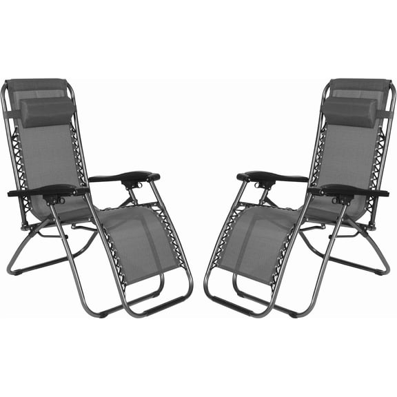 Zero Gravity Chairs 2 Pack Patio Lounge Folding Outdoor Recliner with Pillow Support 250lbs,Adjustable Lawn Chairs for Beach Yard(Gray)