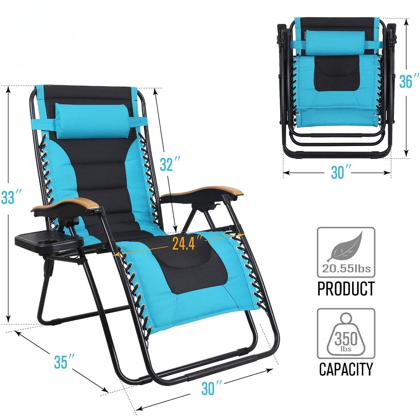 Zero Gravity Chairs, Oversized Patio Recliner Chair, Padded Folding