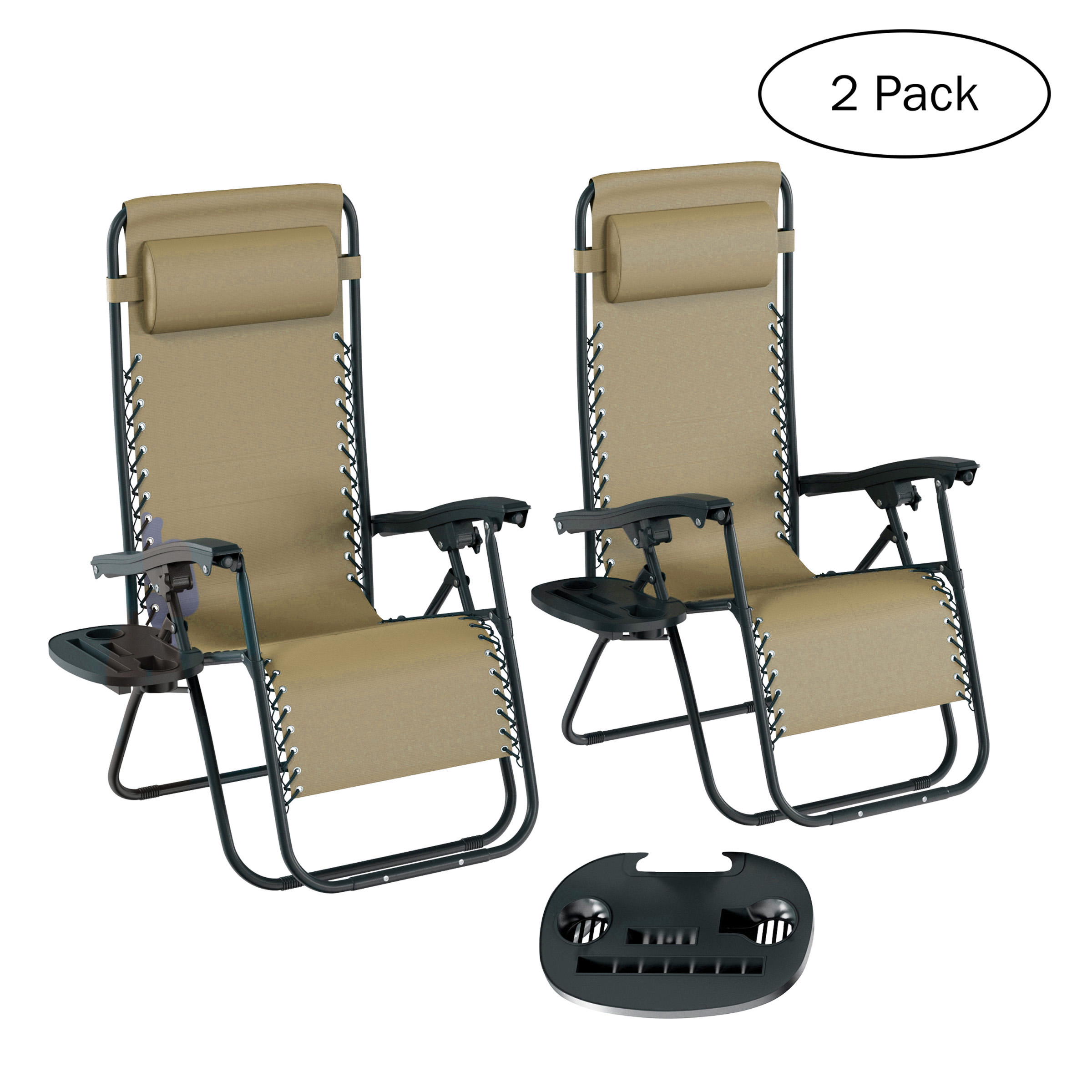 Zero Gravity Chairs ? Patio Furniture Set of 2 ? Folding Anti-Gravity Recliners with Side Table Cup Holder and Chair Pillow by Lavish Home (Beige) - image 1 of 8