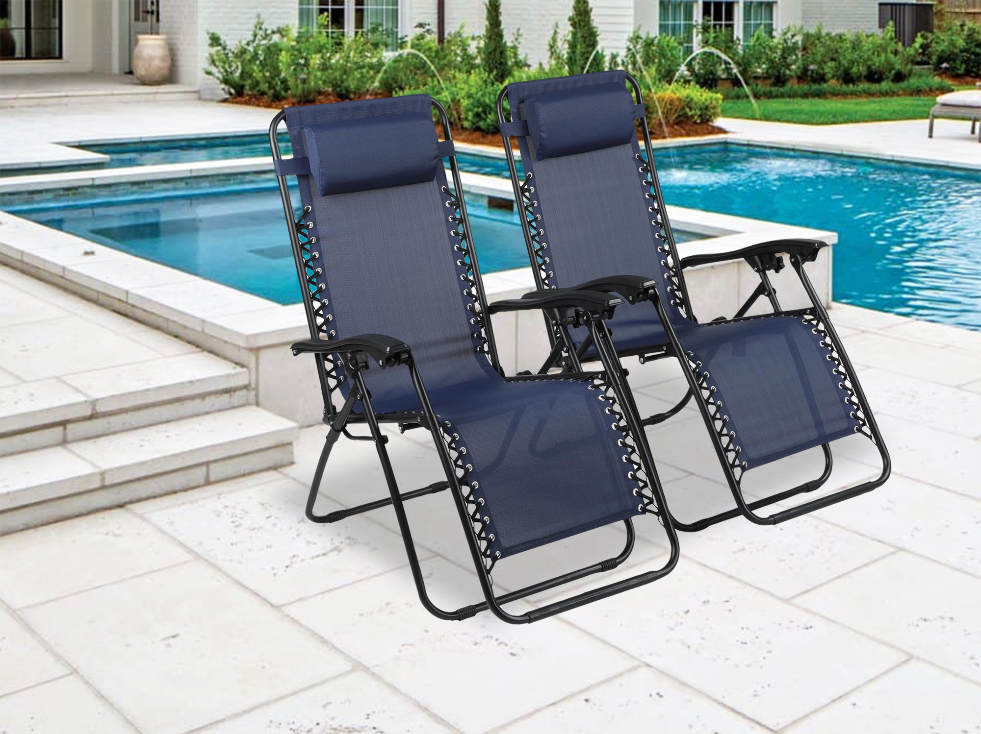 Zero Gravity Chairs Set of 2 Pool Lounge Chair Zero Gravity Recliner Lawn Patio Outdoor Porch Beach Backyard Anti Gravity Chair Folding Reclining Camping Chair, Blue - image 1 of 9