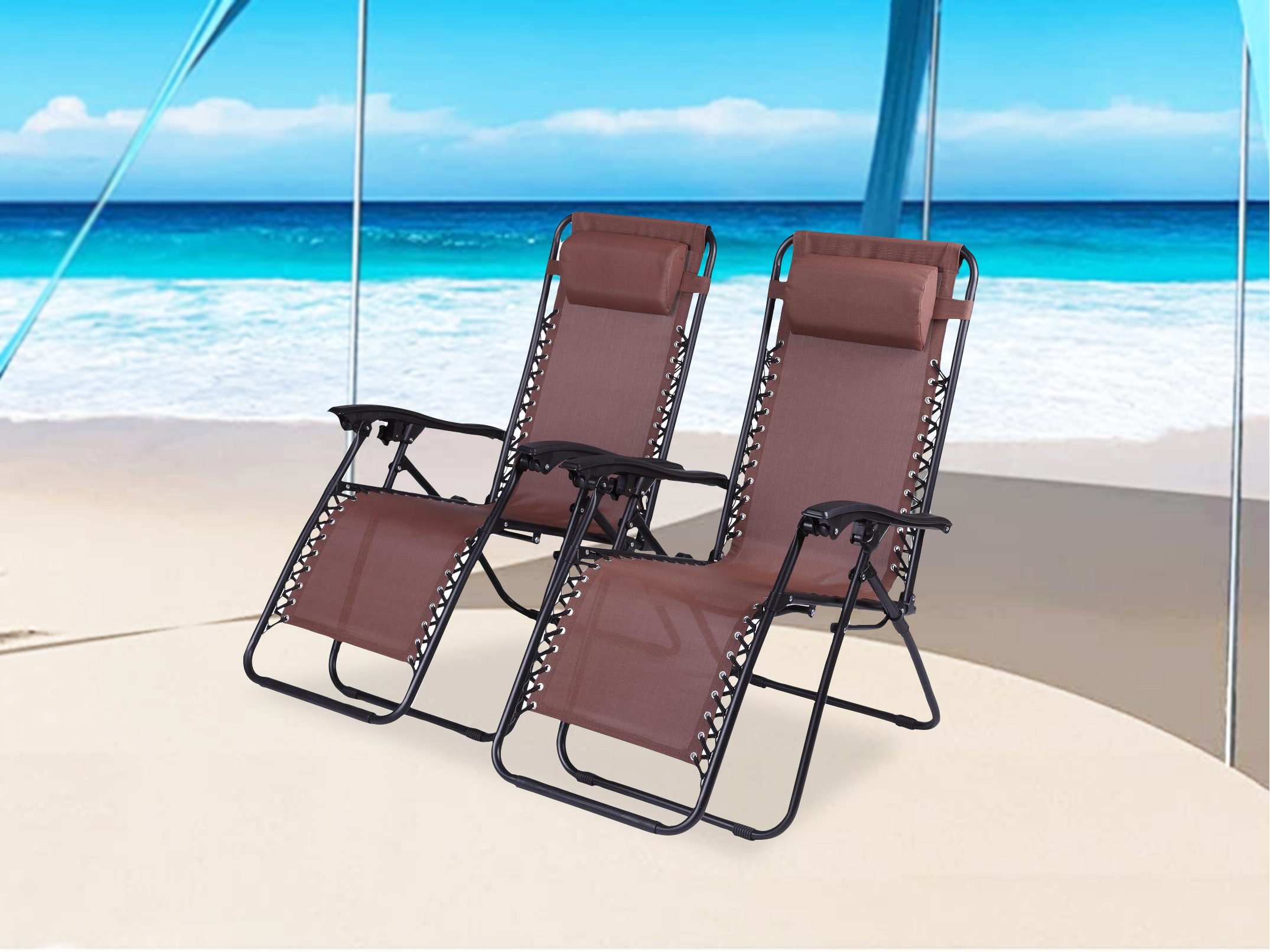 Zero Gravity Chairs Set of 2 Pool Lounge Chair Zero Gravity Recliner Lawn Patio Outdoor Porch Beach Backyard Anti Gravity Chair Folding Reclining Camping Chair, Brown - image 1 of 10