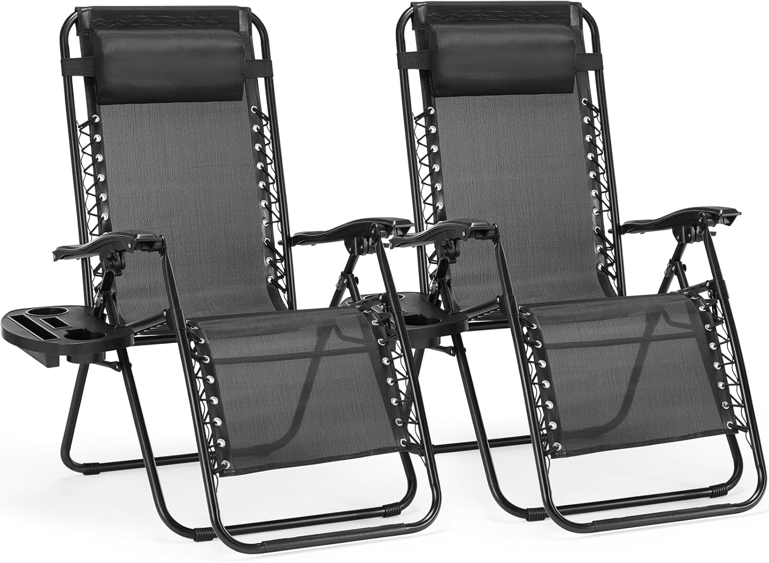 Set of 2 Black Metal Zero Gravity Recliner Chairs with Cup Holders