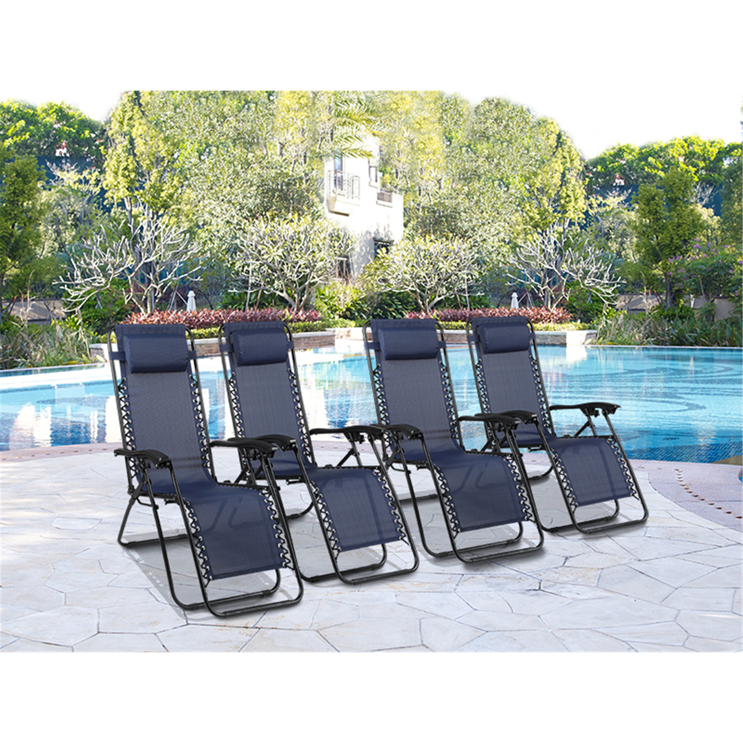 Zero Gravity Chairs Set of 4 Pool Lounge Chair Zero Gravity Recliner Lawn Patio Outdoor Porch Beach Backyard Anti Gravity Chair Folding Reclining Camping Chair, Blue - image 1 of 8