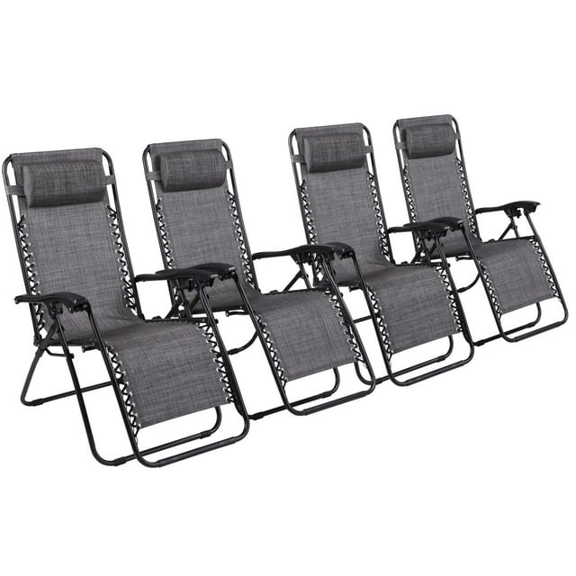 Zero Gravity Chairs Set of 4 Pool Lounge Chair Zero Gravity Recliner Zero Gravity Lounge Chair Antigravity Chairs with Headrest Grey