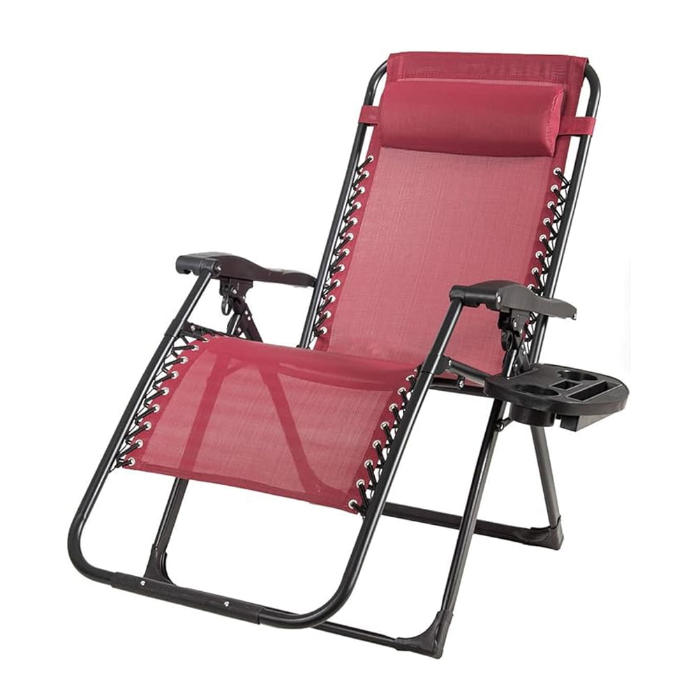 Zero Gravity Chairs, X-Large Outdoor Lounge Lawn Chair, Adjustable Folding Patio Recliner with Cup Holder & Detachable Headrest for Pool, Porch, Deck,Patio, Backyard, Oversize, Red