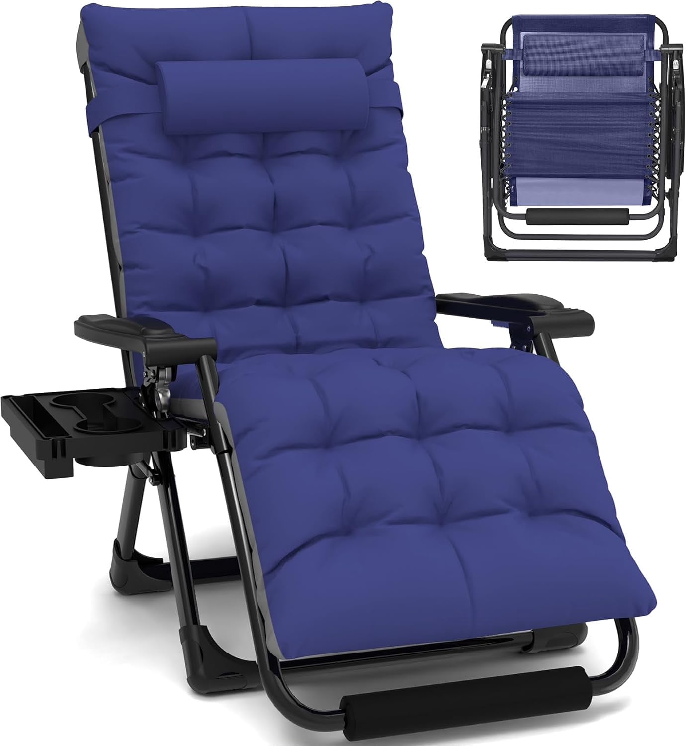 SereneLife Zero Gravity Chair - Outdoor Recliner With Headrest, Cup Holder & Locking Mechanism, 264 Lb Capacity
