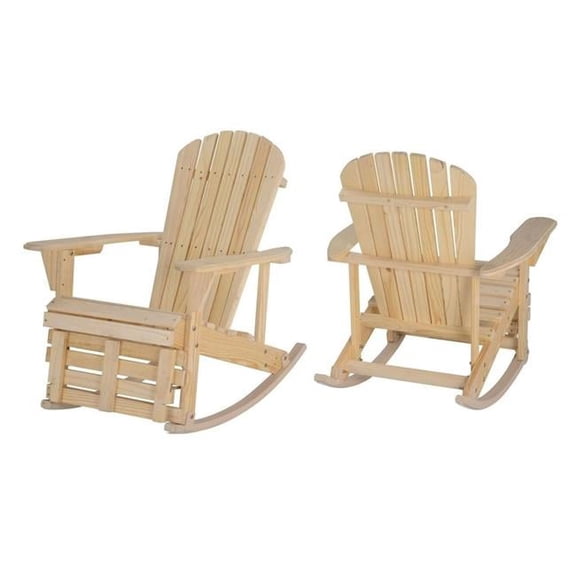 Zero Gravity Collection Adirondack Rocking Chair with Built-in Footrest, Natural - 2 Piece