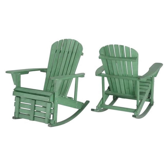 Zero Gravity Collection Sea Green Adirondack Rocking Chair with Built-in Footrest - Set of 2 Rocking Chairs
