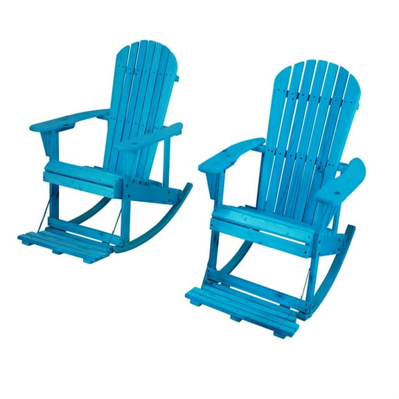 Zero Gravity Collection Sky Blue Adirondack Rocking Chair with Built-in Footrest - Set of 2 Rocking Chairs
