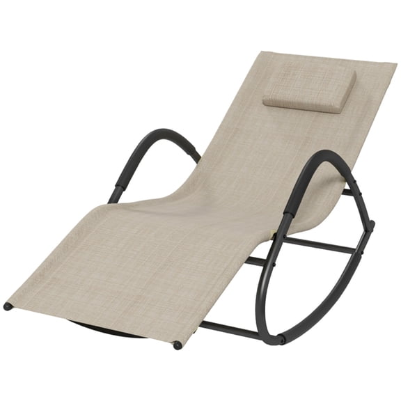 Zero-Gravity Folding Lounge Chair Rocking Chair, Light Brown Galvanized Steel & Sling Fabric, 24"W x 64.5"D, Patio, Deck, Garden, Beach, Camping