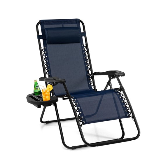 Zero Gravity Folding Lounge Chair with Adjustable Back, Removable Headrest, and Cup Holder