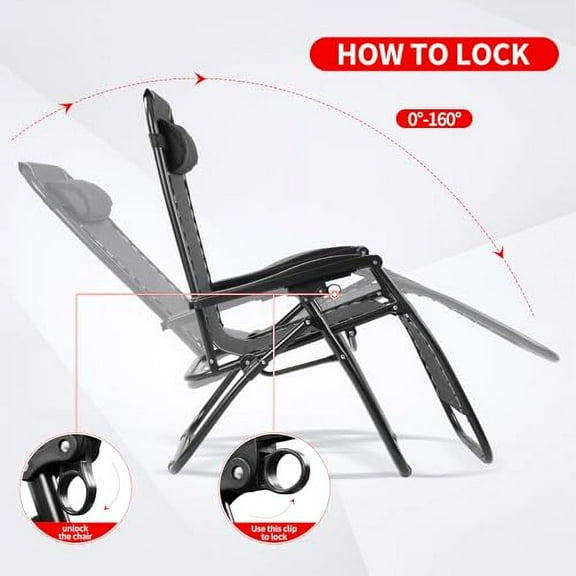 Zero Gravity Folding Reclining Lounge Chair with Pillow,Adjustable Reclining Patio Chairs,Side Table for Home/Office/Camping/Pool Yard with Cup Holder (Black)