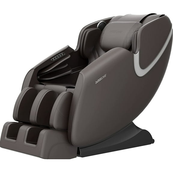 Zero Gravity Full Body Massage Chair with Heat Therapy & Bluetooth Speakers - Airbag Recliner for Neck/Back/Shoulder Pain Relief, 6 Auto Programs, Brown Leather