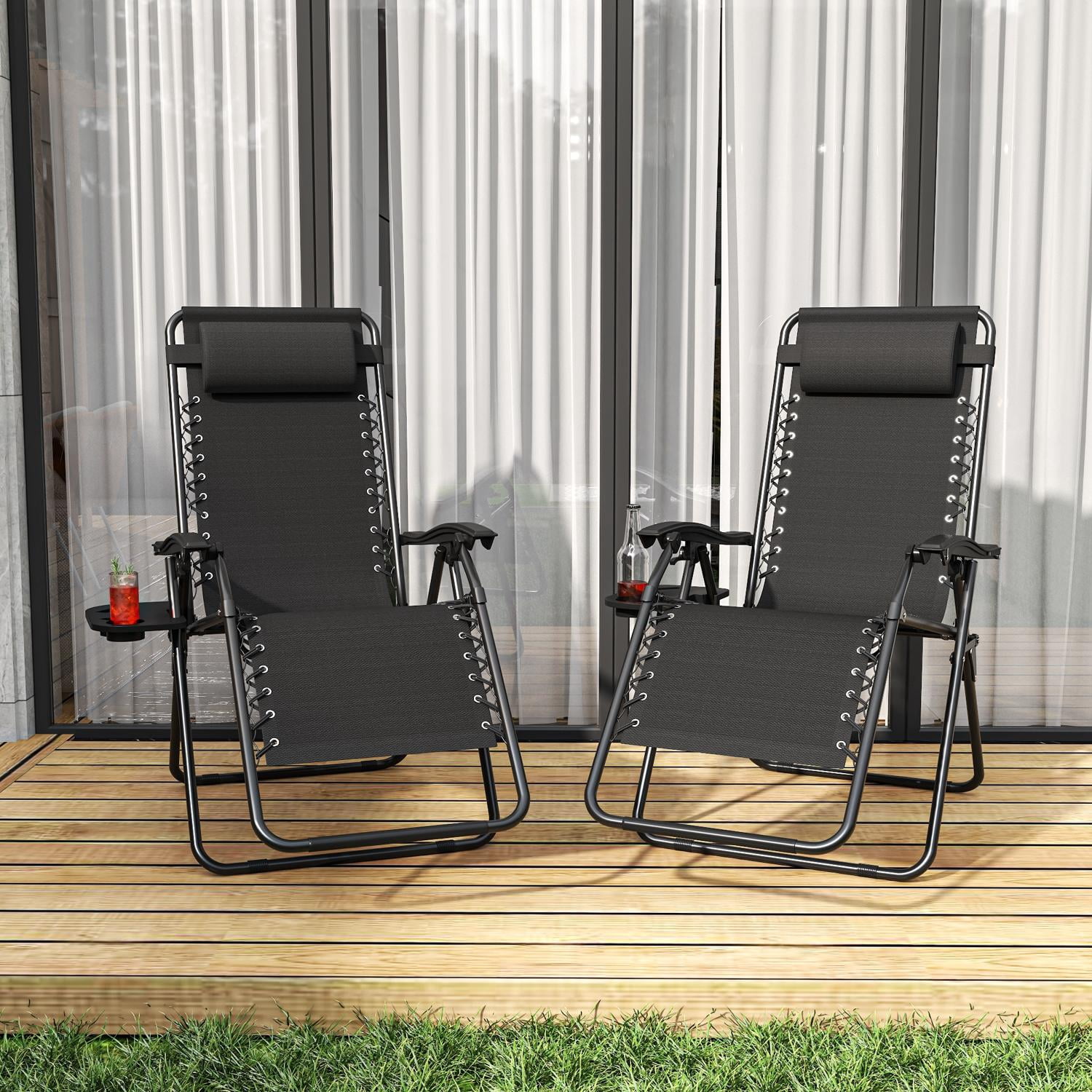 Zero Gravity Lounge Chair Folding with Headrest & Removable Tray, 300 lb Capacity Recliner 90-170° Adjustable, Portable Outdoor Chair for Patio Beach Camping, Antique Black