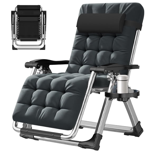 Zero Gravity Lounge Chair,Folding Recliner with Mattress and Detachable Cushion,Heavy Duty Patio Seating,440lbs Support170Recline,Compact Camping Chair with Side Table and Adjustable Headrest