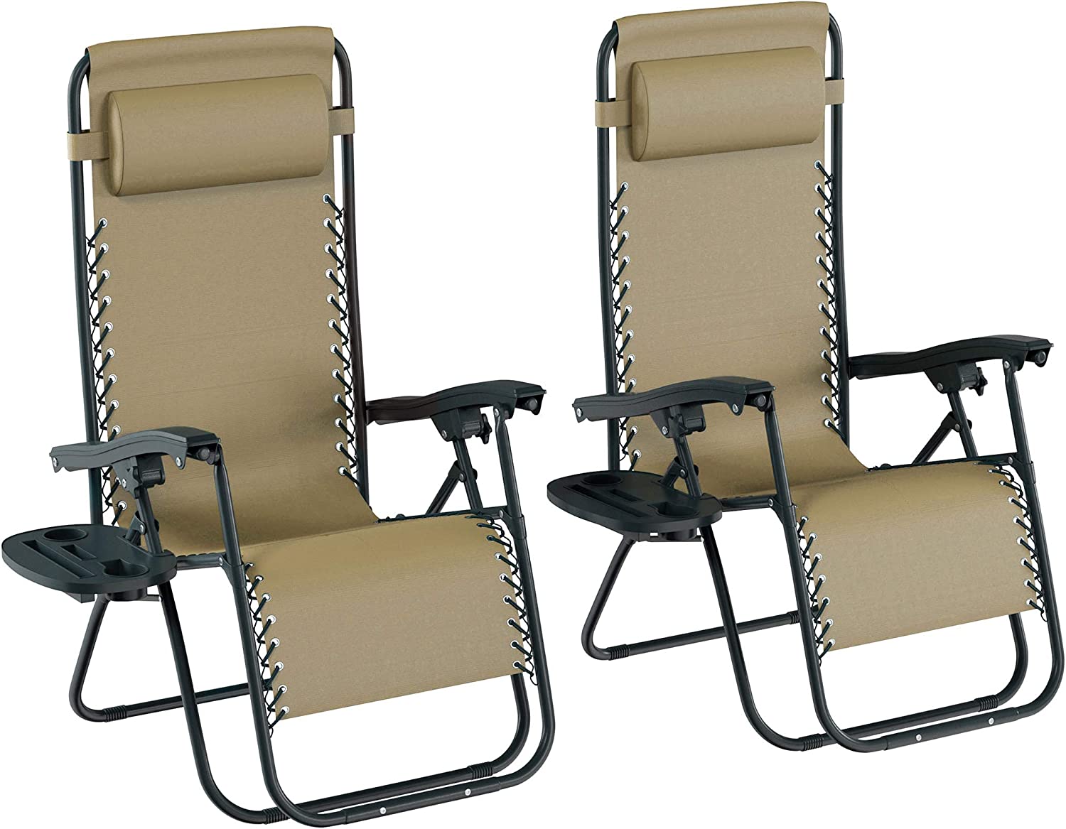 Zero Gravity Lounge Chairs Set of 2 Beige Folding AntiGravity