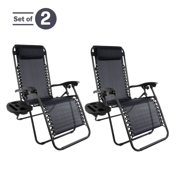 Lavish Home Set of 2 Outdoor Zero Gravity Chairs with Side Table (Black)