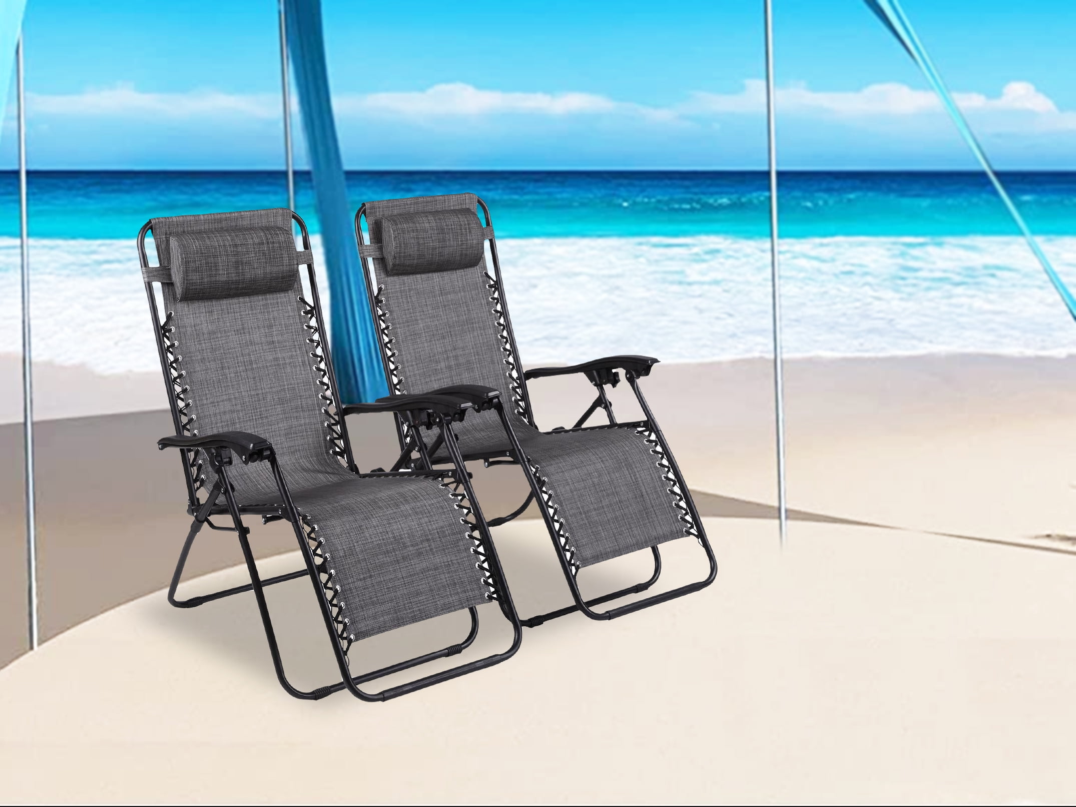 Zero Gravity Lounge Patio Chairs Set of 2 Oversized Recliner Zero