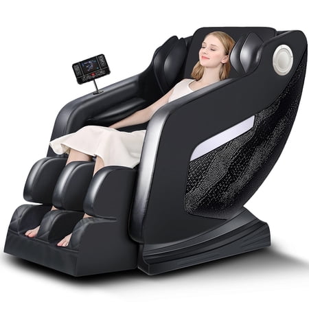 Zero Gravity Massage Chair Full Body with Lumbar & Calf Heat, 20 Airbags, 8+2 Rollers, Foot Roller, Bluetooth, Shiatsu Deep Tissue for Back Pain Relief, Home Office - Black