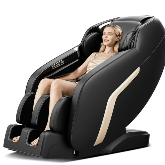 Zero Gravity Massage Chair With , Full Body Recliner, Speaker, Heating, Foot Roller, Black Pu Seat Cover Recliner Chair, , , Thai Stretch, Charging, Roller Massager