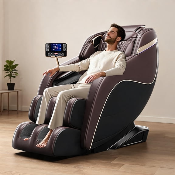 Zero Gravity Massage Chair, Luxury Deep Black PU Leather, Heated Shiatsu with SL-Track Foot Rollers