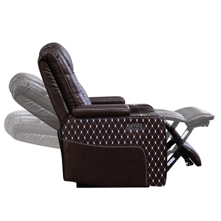 Zero Gravity Power Recliner with USB & Cup Holders, Brown Faux Leather Home Theater Chair