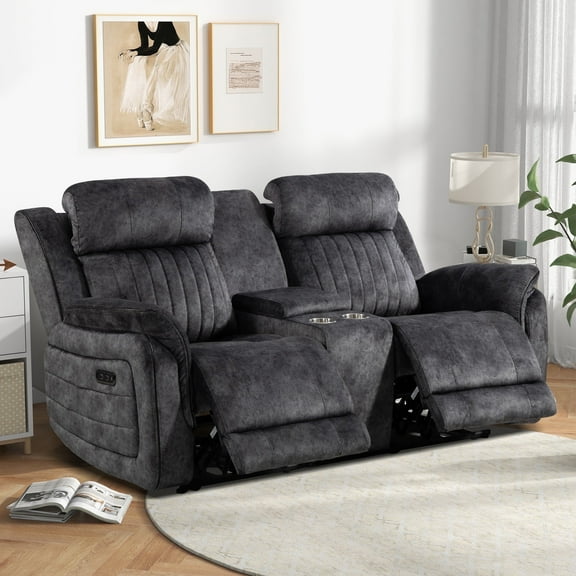 Zero Gravity Power Reclining Loveseat with Adjustable Headrest, Power Reclining Loveseat with Console, Power Loveseat Recliner Sofa with USB & Type-C Ports for Living Room