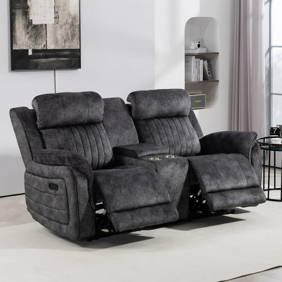 Zero Gravity Power Reclining Loveseat, Double Recliner Loveseat Sofa with Adjustable Headrest & Storage Center Console, RV Home Theater Seating with Cup Holders, USB & Type-C Ports for Living Room