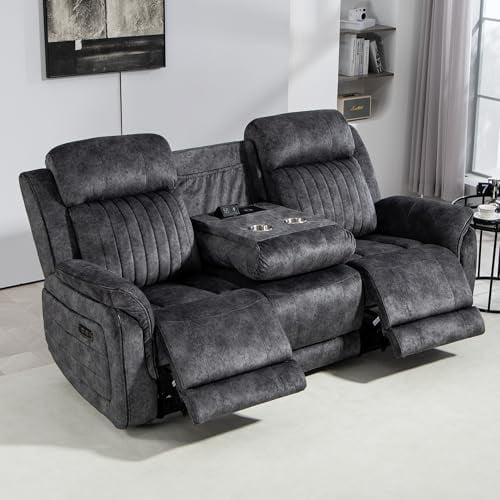 Neptane Zero Wall Hugger Power Reclining Sofa - 3-Seater With Adjustable Headrest, USB Ports & Drop-Down Table (Gray)