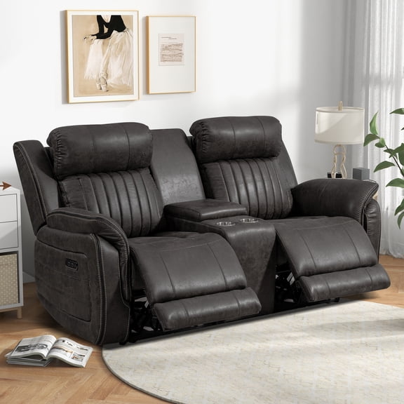 Zero Gravity Power Reclining Sofa with Adjustable Headrest, Electric Reclining Couch with Wireless Charge, USB Ports, Power Recliner Sofa 3-Seater with Drop Down Table, Cup Holder,Outlet