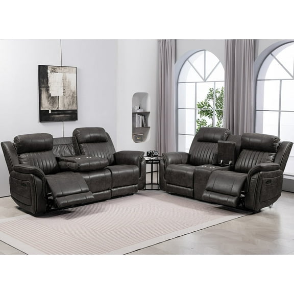 Zero Gravity Power Reclining Sofa with Adjustable Headrest, Electric Reclining Couch with Wireless Charge, USB Ports, Power Recliner Sofa 3-Seater with Drop Down Table, Cup Holder,Outlet