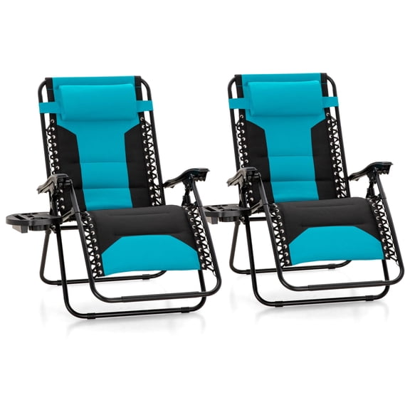 Zero Gravity Recliner Chair Set Of 2 With Cup Holder And Adjustable Pillow Pacific Blue