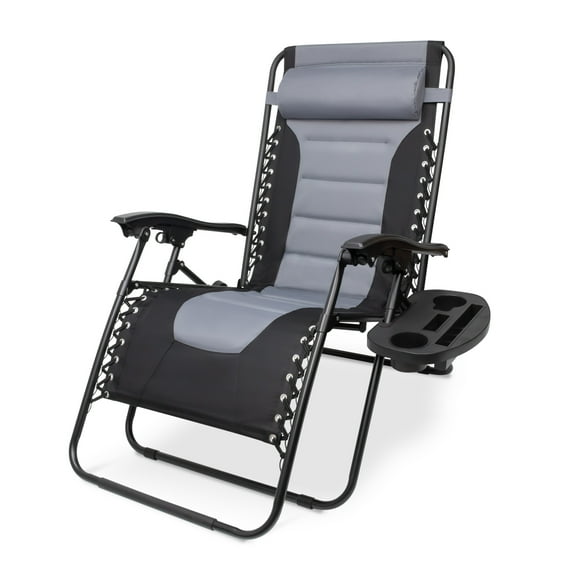 Zero Gravity Recliner Chair with Cup Holder Tray Padded Outdoor Lounge Chair for Patio Pool Camping Adjustable Folding Reclining Chair with Headrest