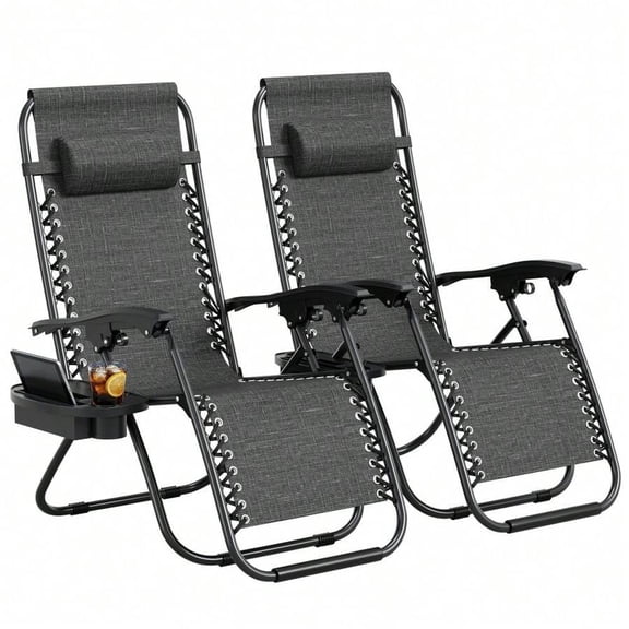 Zero-Gravity Recliner Chairs With Side Tray And Adjustable Headrest, Grey