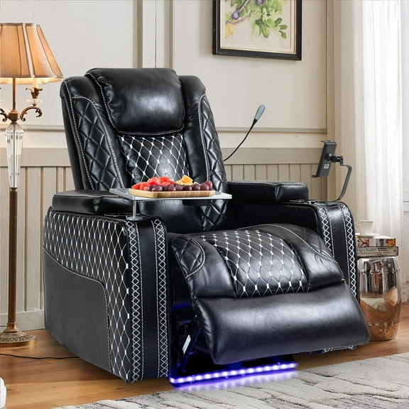 Zero Gravity Recliner Indoor, Faux Leather Recliner with Ambient Lighting, Multifunctional Ovesized Home Theater Seating with Storage Armrest & Cup Holder for for Adults Big and Tall Man