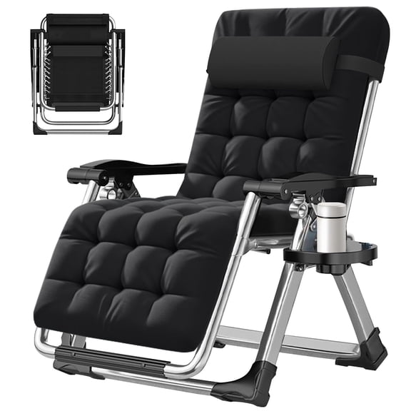 Zero Gravity Reclining Chair, Patio Lounge with Removable Mattress and Pillow, 440 lb Capacity Multi-Angle Locking Recline 0170, Includes Side Table and Soft Cushion, Foldable No Assembly