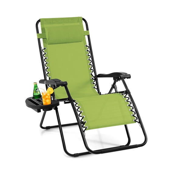 Zero Gravity Reclining Lounge Chair with Steel Tube Frame, Removable Headrest, Cup and Magazine Holder