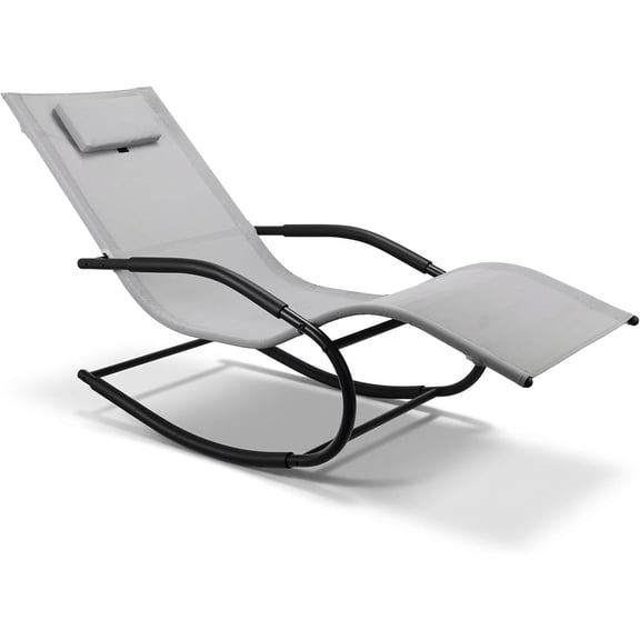 Zero Gravity Rocking Chair Lightweight Lounge Chair Recliner with Detachable Pillow for Patio, Lawn, Pool, Outdoor Home Furniture, Grey