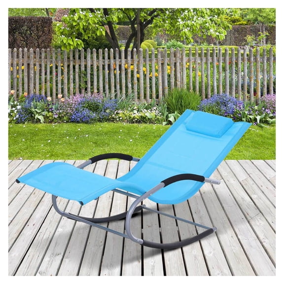 Zero Gravity Rocking Chair Outdoor Chaise Lounge - Patio Rocker Recliner with Pillow - Weather Resistant - Light Blue
