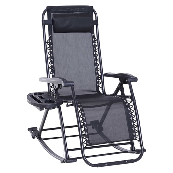 Zero Gravity Rocking Chairs - Foldable Reclining Lounge - Black - with Cup & Phone Holder