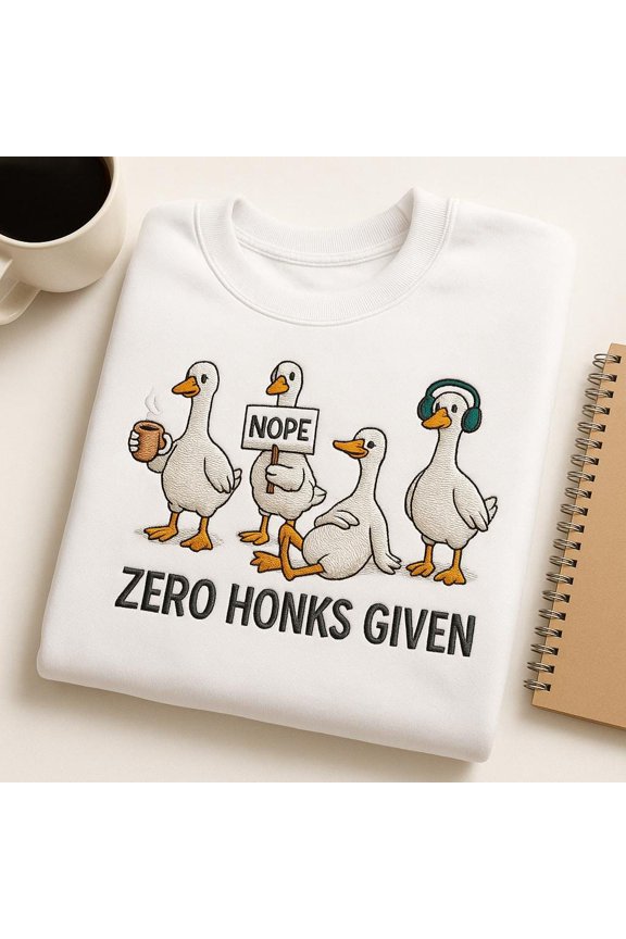 Zero Honks Given Embroidered Goose Sweatshirt, Funny Hoodie, Unbothered Bird Shirt, Sarcastic Gift, Goose Lover Tee, Meme Sweater