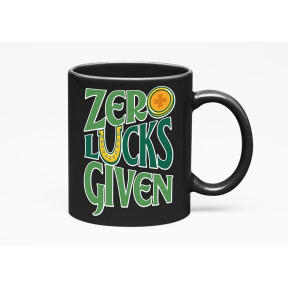 Zero Lucks Given, Funny St. Patrick's Day Pun, Black 11oz Ceramic Mug