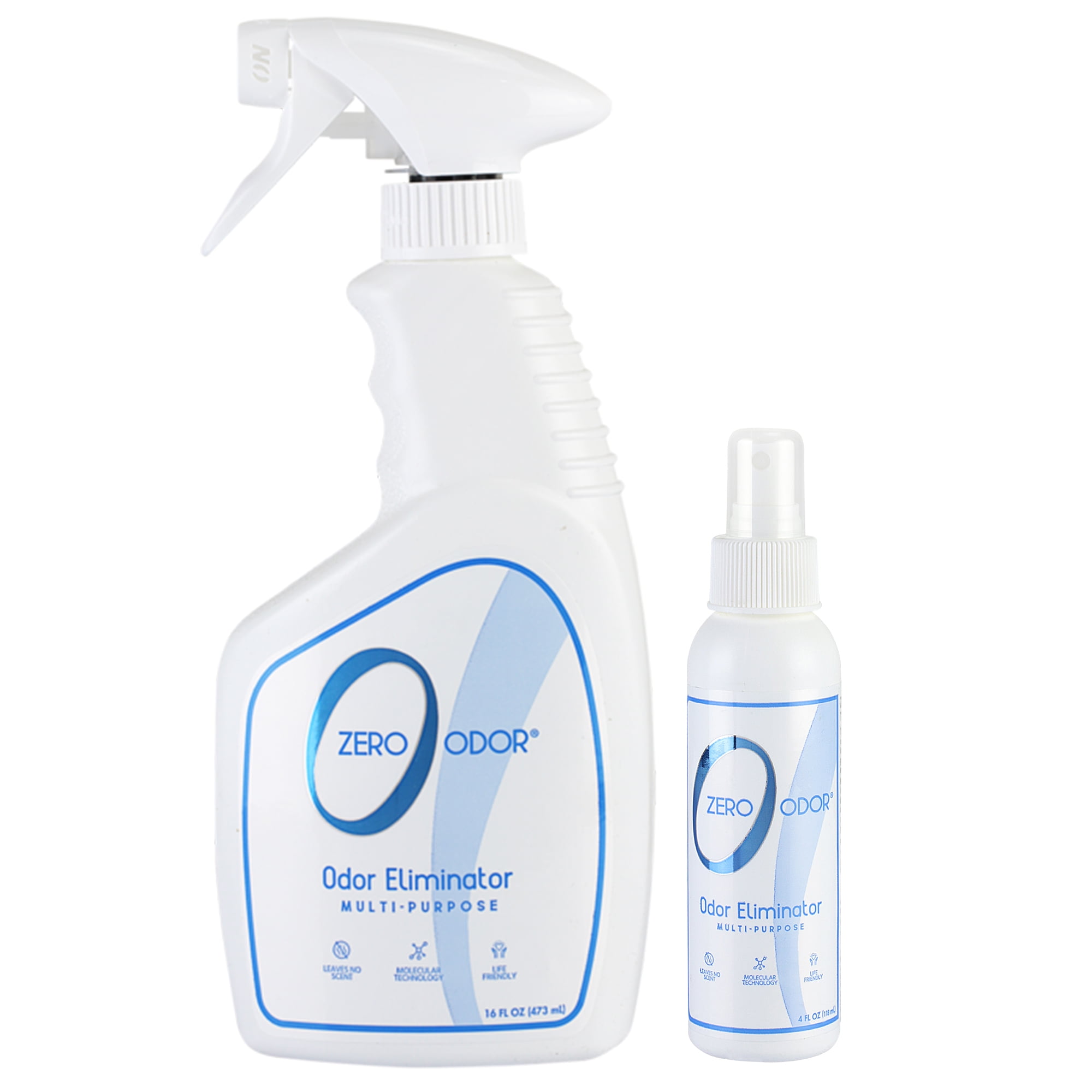 Zero Odor Molecular Odor Eliminator Kit Spray Multi-Purpose Air & Surface Deodorizer Smell Remover 16 oz & 4 oz 2pk