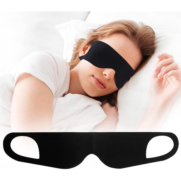 Zero Pressure - Lightweight Breathable Blockout Eye Mask for Sleeping with Ear Hanging Elastic Strap for All Sleep Positions Men Women Soft and Comfortable Black Eye Blinder Travel